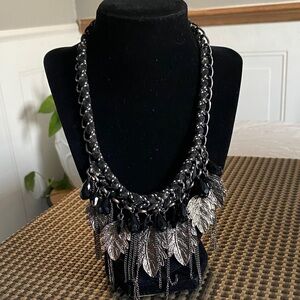Statement Black and Silver Leaf Fringe Necklace